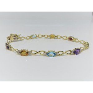 10k Yellow Gold Natural Multi Stone Link Bracelet
